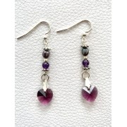 053 boucles d'oreilles coeur swarovski violet, amethyste, perle
